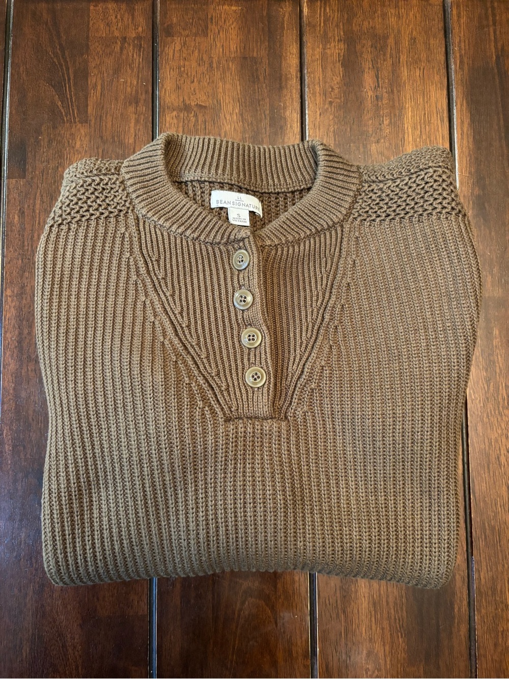 L.L. Bean Signature Women's 100% Cotton Brown Fisherman Knit Sweater Small